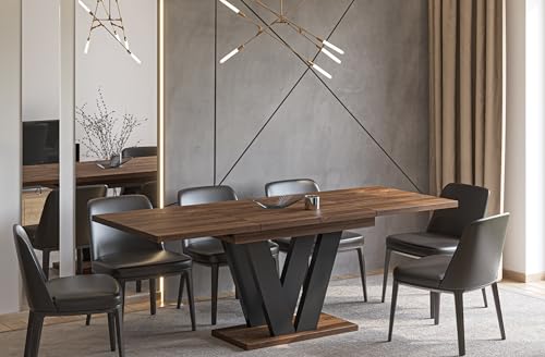 Endo-Moebel Esstisch Lara 130 cm auf 210 cm erweiterbar Säulen-Tisch Küchentisch Synchronauszug (Stirling Eiche)