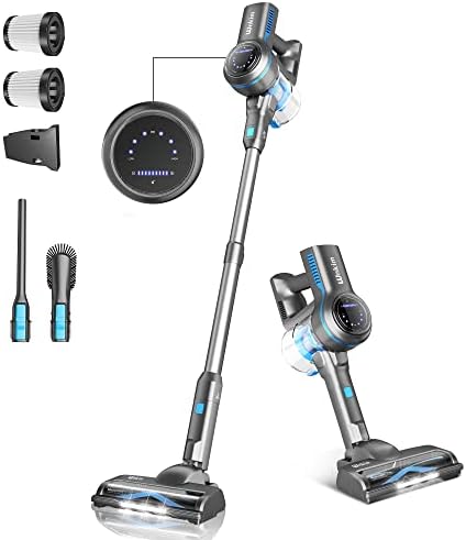 WnkimTech Cordless Vacuum Cleaner, 25Kpa Powerful Stick Vacuum for Hardwood Floor, 45 Min Rechargeable Battery, 6 in 1 Lightweight Upright Vacuum with LED Display for Pet Hair Carpet