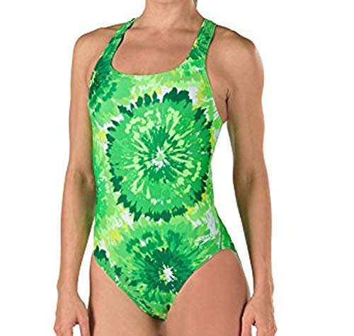 Speedo 7719639 Womens Burst Drop Back Powerflex Eco One Piece Swimsuit, Green (320-003) - 26