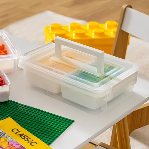 Image of IRIS USA 1 Qt. Plastic Storage Bins with Lids, 2 Pack, Craft Storage Container, Sensory Bin, Organizing Containers for Home, Office & Art Supplies, Stackable, White