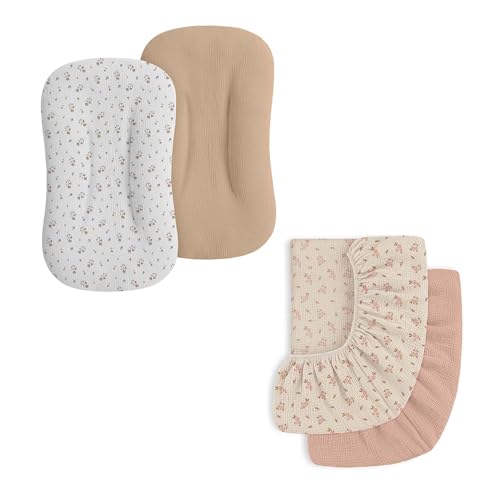 Mi Flor Muslin Baby Lounger Cover & Crib Sheets – Snug Fit for Snuggle Me Organic Infant Lounger – Ultra Soft, Breathable, CPC Certified, Non-Shrink