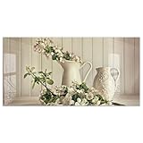 timalo Küchenbild aus Acrylglas modernes Wandbild Glasbild Deko Küche XXL Bild wie Glas | 120x60cm Blütenzweige in Vintage-Krug – Blumen, Natur, Landhaus Blumenvase
