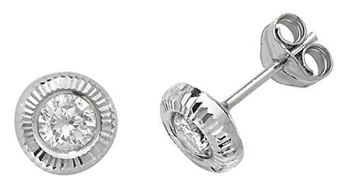 Boucles d'oreilles or blanc 375 femme et oxyde de zirconium puces 7mm WJS21219KW