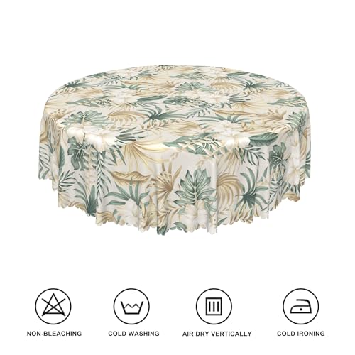 TTQYFNM Tropical Plant Flower Round Tablecloth 54 Inch Vintage Sage Green Gold Palm Leaves Floral Table Cloth Waterproof and Wrinkle Free Table Cover for Dining Room Kitchen Indoor Outdoor Party Decor by TTQYFNM - Used condition - Image 6