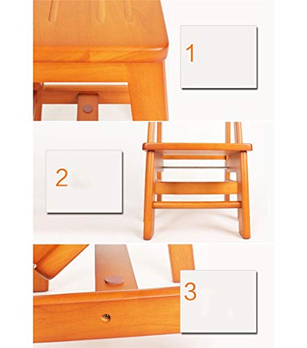 Escalera de taburete plegable en madera de caucho de 2 peldaños color miel 6