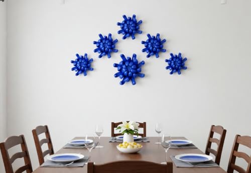 Image of Ceramic Flower Wall Art Decor, Artificial Flower Wall Sculpture,Handmade Ceramic Flowers for Home,Hallway,Living Room, Kitchen,Bathroom (Royal Blue,Chrysanthemum, 2.76 inch)