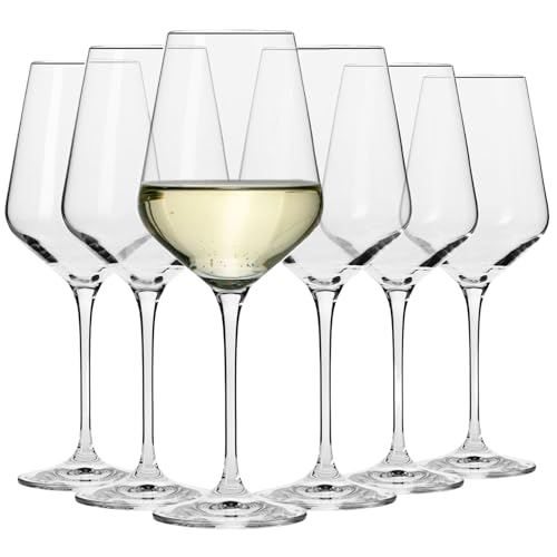 Krosno Large White Wine Glasses Set of 6, 13.2 oz, Avant-Garde Collection, Crystal Glass,Long Stem Wine Glasses for Wines and Cocktails, Glass Set for All Occasions, Dishwasher Safe, Made in Europe