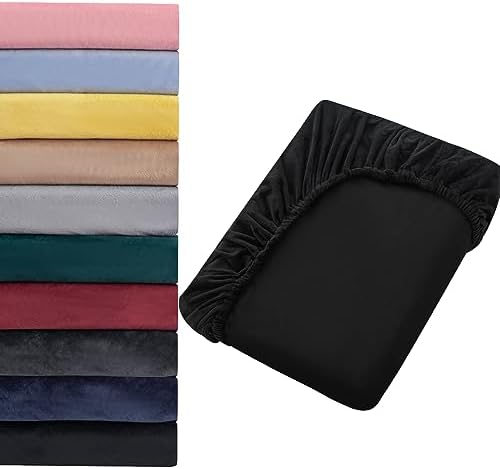 Soifox Jersey Warm Spannbettlaken 180x200cm bis 200x200cm Plüsch Fleece Samtweich Kuschelig Flauschig Cashmere Touch Bettlaken für Boxspringbett Topper Matratze Schwarz mit Gummizu