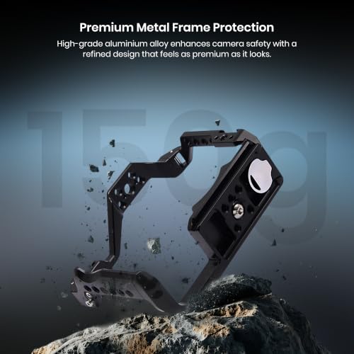 Image of Simpex Metal cage for EOS R8 Built-in Quick Release Plate for arca-Type with 1 /4 Threaded Holes, 3 /8″ locating Holes for arri, Included Cold Shoe