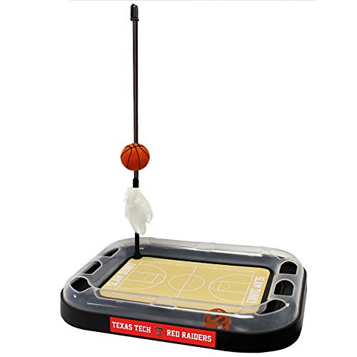 Pets First Cat Scratch Toy NCAA Texas TECH Red Raiders Reversible Basketball Court Felt/Cardboard Toy. Bell Tracks. 6-in-1 CAT Toy: Cat Wand Poll Catnip-Filled Plush Basketball (TT-5017-BB)
