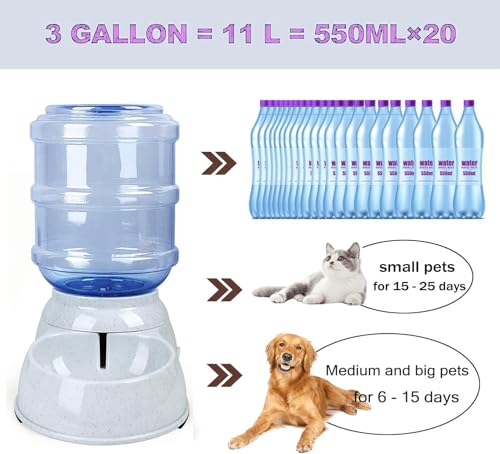 Gravity Pet Feeder and Water Dispenser Set, 3 Gallon/11L Automatic Dog Feeder and Dog Water Dispenser for Dogs Cats Pets Animals Large Capacity - Image 4