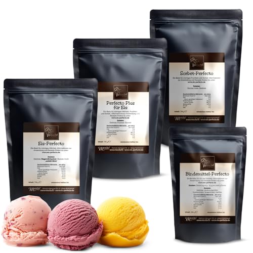 Eispulver Starter Set Cremige Eisbasis zum Eis selber machen Eispulver für Eismaschine & Ninja Creami Wird nicht steinhart im Gefrierschrank Ohne Zusatzstoffe Eis Perfecto