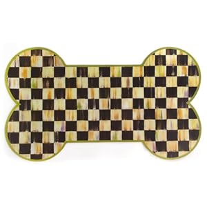 MACKENZIE-CHILDS Pup Placemat, Cute Pet-Food Mat for Dog Bowls and Cat Bowls, Black-and-White Courtly Check