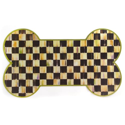 MACKENZIE-CHILDS Pup Placemat, Cute Pet-Food Mat for Dog Bowls and Cat Bowls, Black-and-White Courtly Check