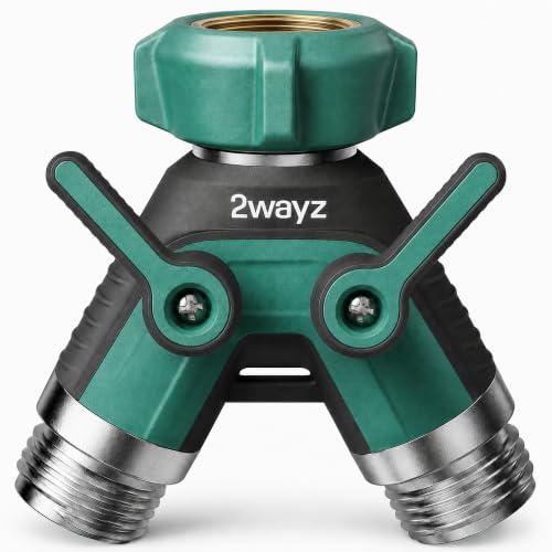 2WAYZ Dual Outlet Water Hose Splitter - Heavy-Duty Brass Y Connector, 360 Rotation, Easy Installation, Leak-Proof Design with Spigot Extender - Ideal for Garden, Washing Machines, Outdoor Faucets