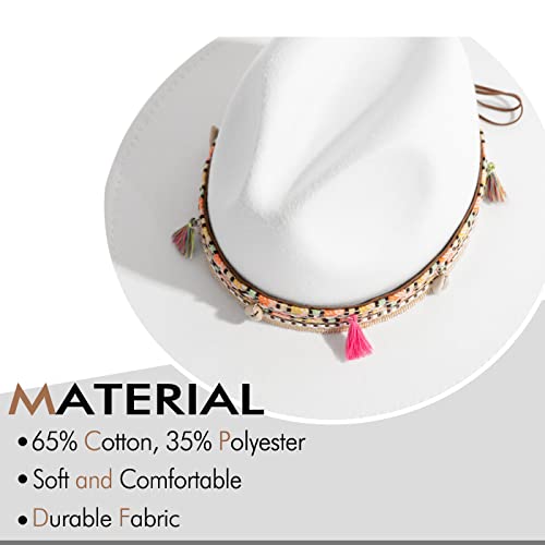 Gossifan Women's Felt Fedora Hat Wide Brim Panama Hats With Tassel-White #TOP1