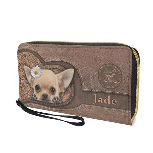 Womens Wallet Wristlet with Custom Name Chihuahua Printed RFID Blocking Credit Card Holder Clutch Long Ladies Billfold Large Capacity Puse Special Gifts for Wife Mon Grandma3