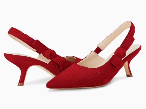 Image of Coutgo Womens Slingback Kitten Heels Closed Pointed Toe Bowknot Knitted Slip On Work Pumps Dress Shoes