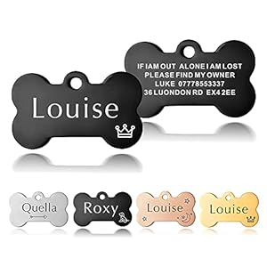 ID Tag Small Large Personalised ID Tag for Pet Dog Doggy Cat Kitten Kitty Puppy Engraved Dog ID Tag (Black Bone)