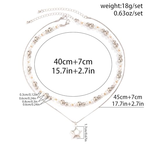 Juego de joyería unisex con cadena de serpiente fina, perlas de imitación y estrella 4