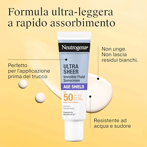 Neutrogena Ultra Sheer Fluido Invisibile Protezione Solare Con Scudo Anti-Età Spf 50 50 Ml, Crema Viso Antirughe E Antimacchie, Crema Viso Spf 50 Ultra-Leggera, Senza Profumo, Non Comedogenica - 3