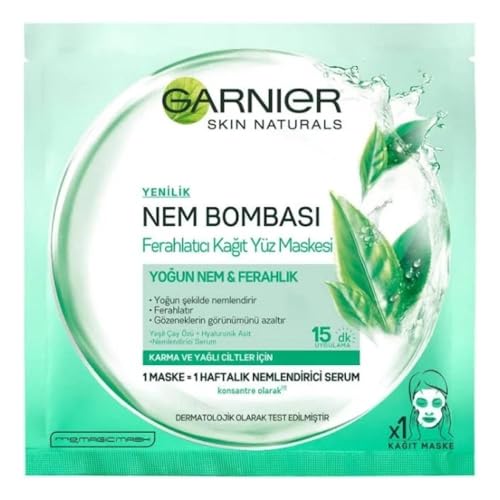 Garnier Skin Naturals Moisture + Freshness Stoffmaske mit GrĂĽntee Extrakt, super feuchtigkeitsspendend, 28g