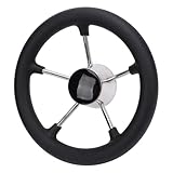 Bootslenkrad, Boot 11 Zoll Lenkrad Edelstahllenkrad 5 Speichen 25 Grad mit Mittelkappe Schaumstoffgriff für Yachtponton, Schiffsrad, Bootsrad