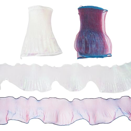 Crafans Cintas de poliéster de sirena de 4 yardas, adornos de encaje, ribete de organza, hilo iridiscente brillante de cola de pez para ramos, decoración de malezas, envoltura de regalos, ropa