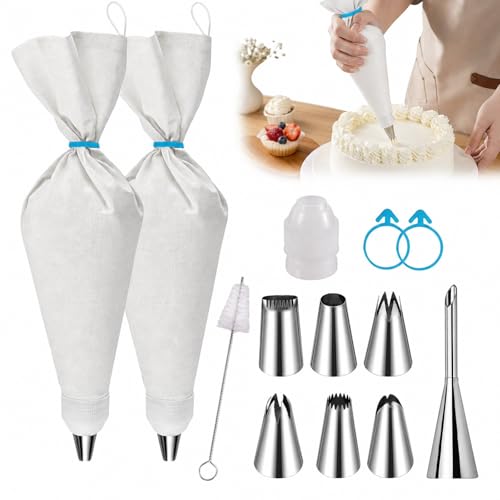 Reusable Piping Bags and Tips Set 16 Pastry Bags for Cake Decorating Cupcakes & Cookies with Frosting Tips Leak-Proof Cotton Icing Bags Eco-Friendly Baking Kit for Home Bakers & Beginners
