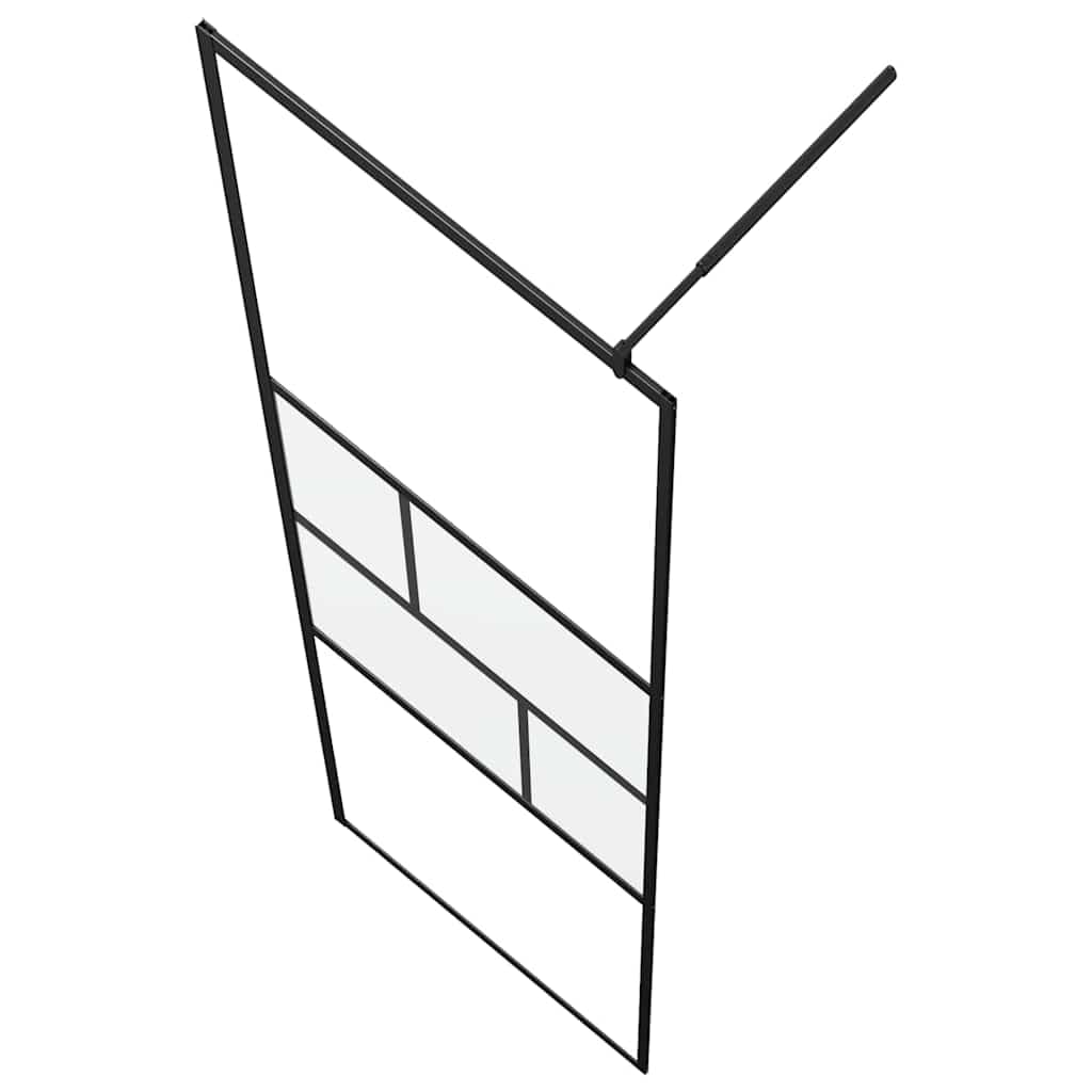 Ścianka prysznicowa Walk-in czarna ze szkła i aluminium 100 x 195 x 0,5 cm, satynowana szklana ścianka z przezroczystą górną i dolną, bez barier, do nowoczesnego prysznica i renowacji