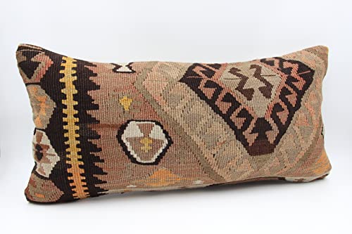 Kilimwarehouse Throw Kilim Pillow Cover 12x24 inch Handmade Oriental Sofa Pillow Eclectic Accent Bolster Art Deco Modern Decorative Vintage Ethnic Cushion Cover