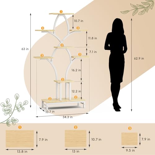 Image of Plant Stand Indoor with 4 Grow Lights - 63 inch Tall Plant Shelf- 8 Tiered Corner Plant Flower Stands Display Shelves for Home, Patio (White)