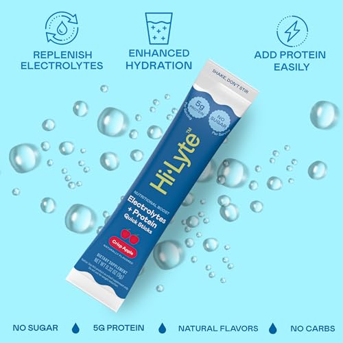 Image of Hi-Lyte Electrolytes + Protein Quick Sticks Crisp Apple, 16 Servings - Sodium, Potassium, Whey Protein - Keto Friendly - 5g Protein, No Sugar