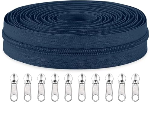 Image of Zipper Roll (Number : 5) 5 Meter with 10 Zip Puller - Two Way Open-Ended Nylon Zipper (Navy Blue, 5 Meter)