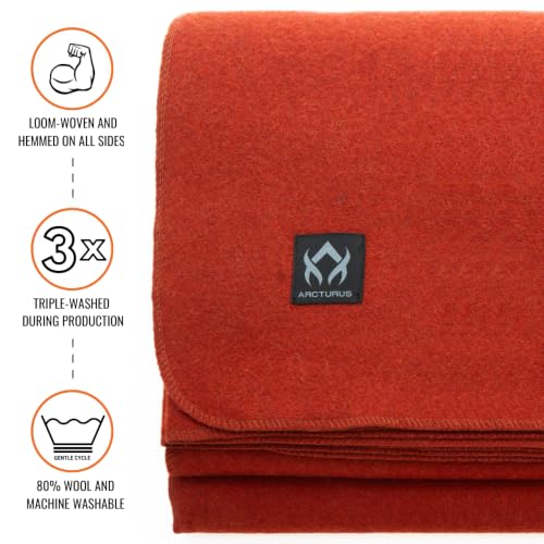 Image of Arcturus Military Wool Blanket - Warm, Thick, Washable - Great for Outdoors, Camping, Stadium Blanket, Picnics, Travel - Car & Bushcraft Survival Kits