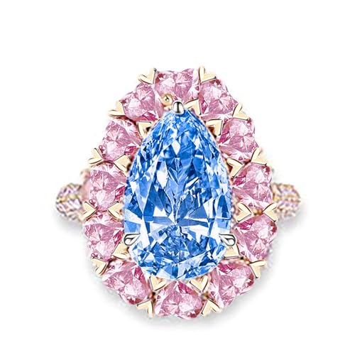 Jeulia 6.56 ct Vintage Halo Moissanite Engagement Ring for Women, Pear Cut CZ Wedding Aquamarine Blue Gemstone Teardrop Ring Promise Valentine's Day Bridal Set Jewelry with Gift Box