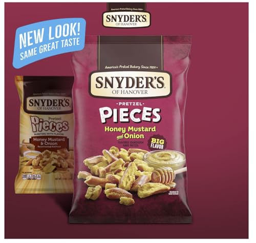 Image of Snyder's of Hanover Pretzel Pieces, Variety 12 Pack bundled by SUPERDEALS 4 Cheddar Cheese, 4 Honey Mustard and Onion, 4 Jalapeno Pretzels, 2.25 oz each bag, total 27 Ounces with mystery gift in every order