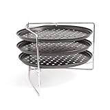 Chef Pomodoro Pizza Baking Set with 3 Pizza Pans and Pizza Rack, Non-stick Perforated Pizza Trays, for Oven