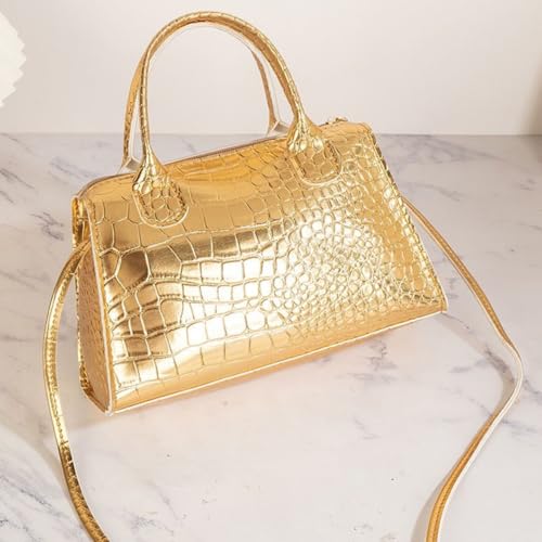 Gold crossbody bags for women，Metallic Crocodile Print Double Handle Satchel Shoulder Bag Purse3