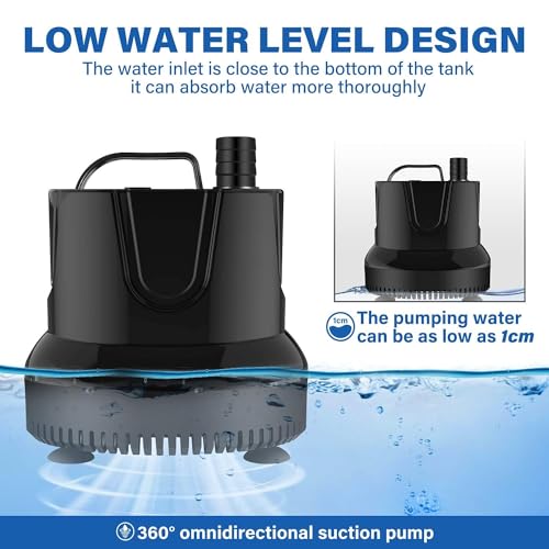 Image of Simple Deluxe 1056GPH 85W Bottom Suction Water Table Pump (4000L /H) with 3 Nozzles for Fish Tank, Pond, Aquarium, Hydroponics, Black