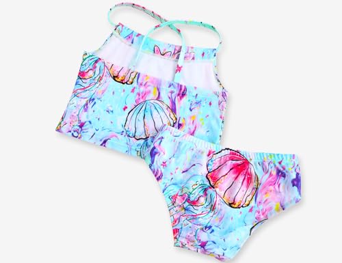 Image of TENVDA Girls Swimsuit 2-Piece Halter Tankini Set Beach Sport Bathing Suit UPF 50+ Swimwear