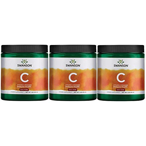 Swanson Vitamin C Powder 100% Pure Ascorbic Acid, Immune System Support, Skin Health, Cardiovascular Health, Antioxidant Supplement 1000 mg (per Serving) 1 lb. 454 g (3 Pack)