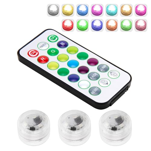 Lot de 3 mini lumières LED submersibles avec télécommande - Étanche - Changement de couleur RVB - Fonctionne à piles - Sans flamme - Pour piscine,...