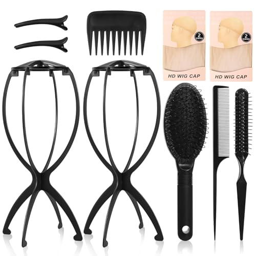 Wig Stand and Wig Brush Comb Set Wig Holder Comb Wig Cap for Human and Synthetic Hair