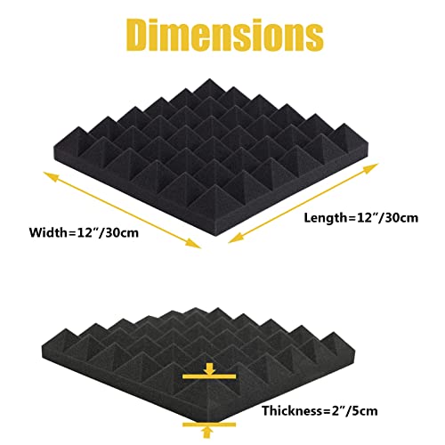 SK Studio 12 Pack Acoustic Foam Panels, 12″x12″x2″ Pyramid Sound ...