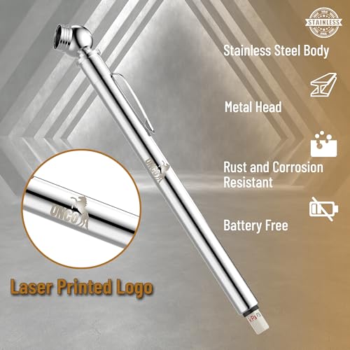 Image of UNCO- Stainless Steel Pencil Tire Pressure Gauge, 3 Pack, 10-50PSI, 10-100PSI, 20-120PSI, Pencil Air Pressure Gauge for Tires with 16 Valve Caps