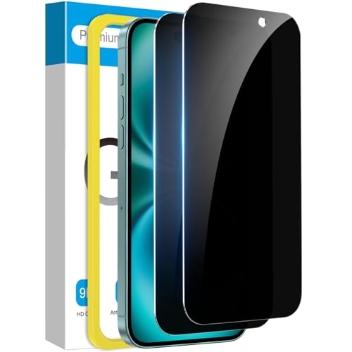 Fotbor 2 Pack Compatible for iPhone 15 Plus/iPhone 16 Plus Privacy Screen Protector, Anti Spy Private Case Friendly Anti-Scratch 9H Hardness Tempered Glass