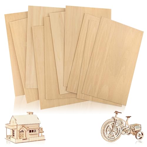 Craft Thin Balsa Wood Sheets, 10 Pieces 10 * 20 * 0.2cm Unfinished Natural Wooden Blank for Home Decoration, DIY Crafts Projects, Woodcraft Model, Painting and Engraving