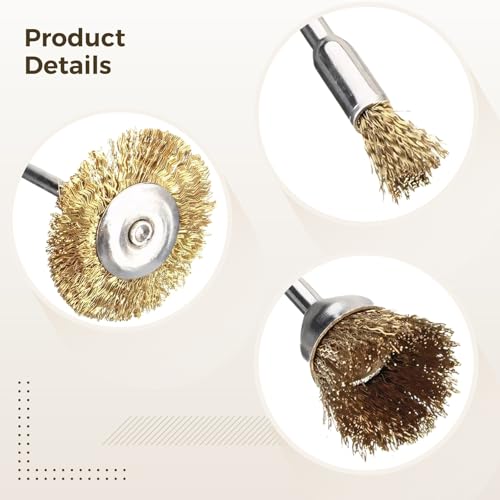 Image of Mini Wire Brush Set, 90 Pieces Brass Cleaning and Polishing Kit, 3 mm Shank, Includes Cup, Wheel, and Pen Brushes, Metal Rust Removal Accessories for Rotary Tool, Drill, Automotive, Workshop Use