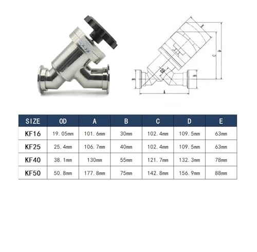 Vanne manuelle KF16 type Y pour stabiliser la pression des circuits vide